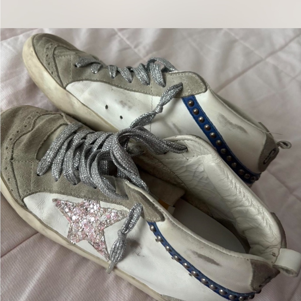 Golden Goose Midstar Sneakers in Cream and Silver